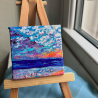 "Sunset Sandpipers" original tiny painting