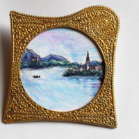 "Lake Bled" original painting in bangle frame